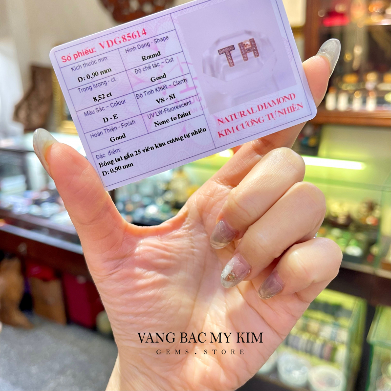 Bông Tai Chữ Vàng Hồng 18k đính Kim Cương TN
