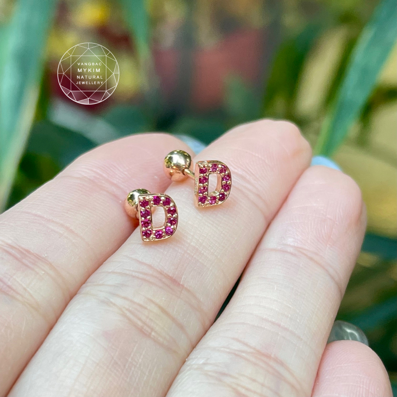Bông Tai Chữ Vàng Hồng 14k