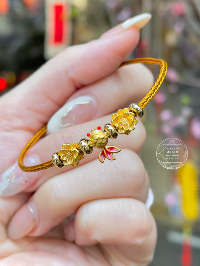 Dây kiềng Charm Vàng 24k - Hoa Sen - Cá Vàng