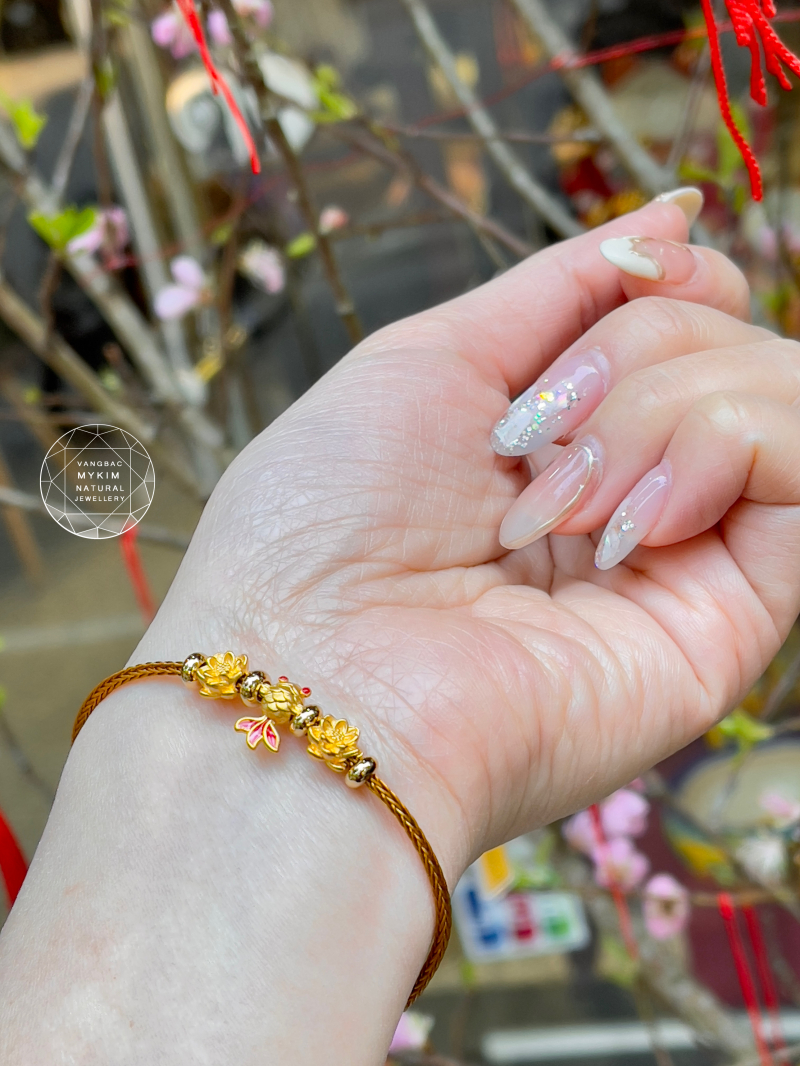Dây kiềng Charm Vàng 24k - Hoa Sen - Cá Vàng