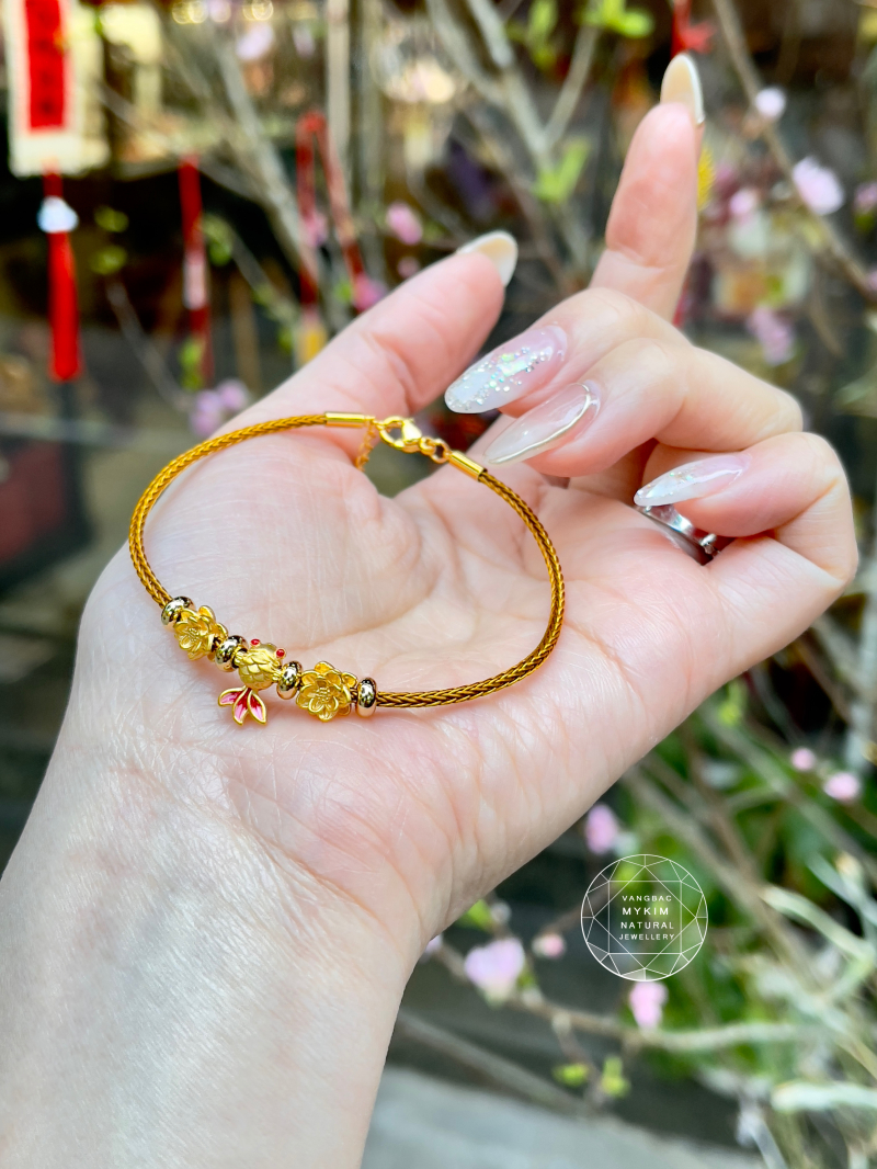 Dây kiềng Charm Vàng 24k - Hoa Sen - Cá Vàng