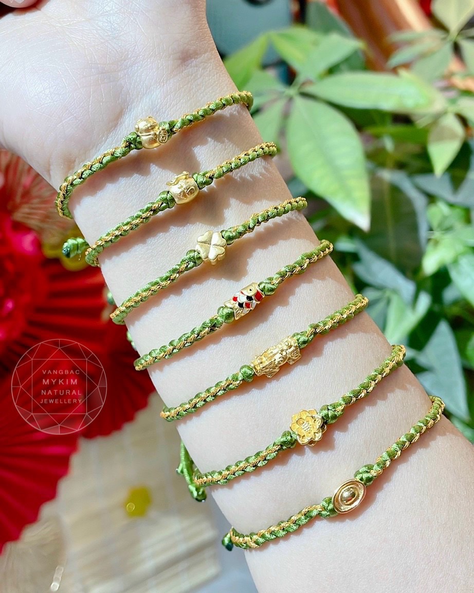 Dây Tết mix Charm Vàng 24k - Dây Chỉ Xanh