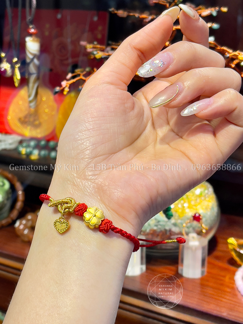 Dây Tết Charm Vàng 24k - Bốn Lá - Trái Tim