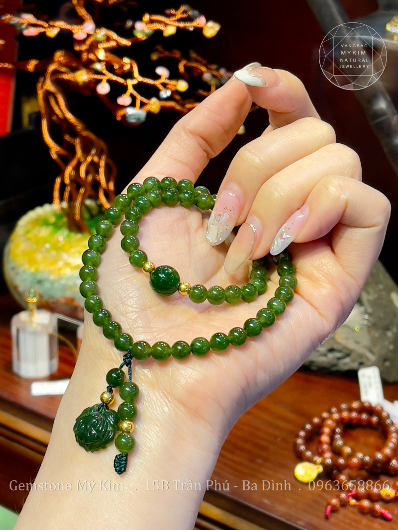 💚 Vòng Ngọc Bích 6mm Nephrite VIP • 🪷 Hoa Sen Mix Vàng • Trang Sức Phong Thủy Tài Lộc & Bình An