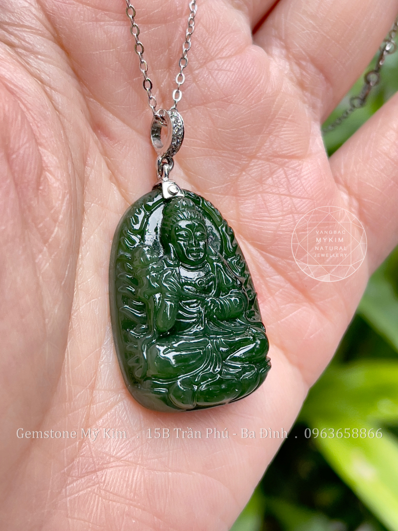 Phật Bản Mệnh Ngọc Bích Nephrite -  Đại Thế Chí Bồ Tát - Tuổi Ngọ