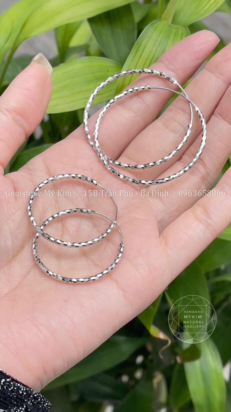 Bông Tai Tròn Bạc Si Vàng Trắng Cao Cấp - Size 3 - 4cm