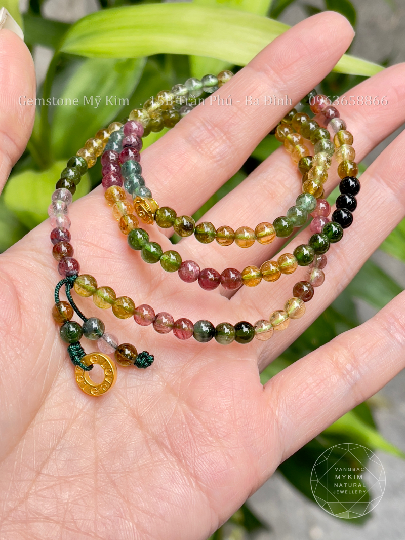 Vòng Tourmaline Đa Sắc - Charm Vàng 24k Love