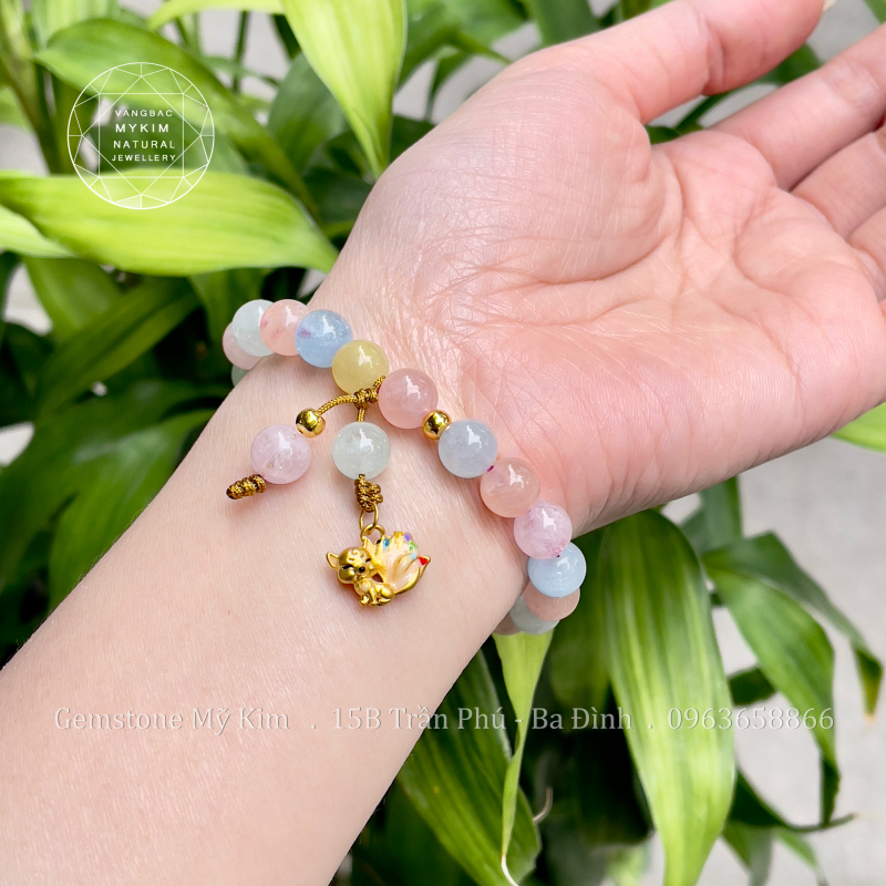 Vòng Tay Đá Beryl Đa Sắc - Charm Hồ Ly Vàng 24k
