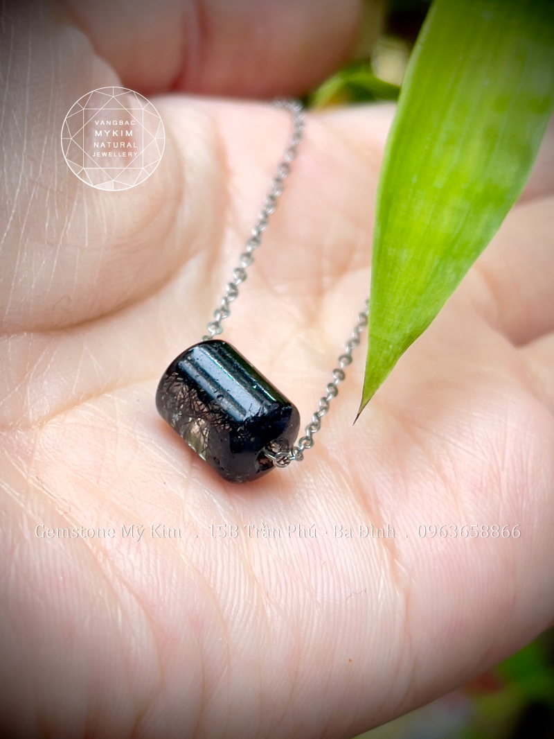 🖤 Dây Chuyền Lu Thống Thạch Anh Tóc Đen – Mặt Trơn | Dây Xích Mảnh Bạc Si Vàng Trắng
