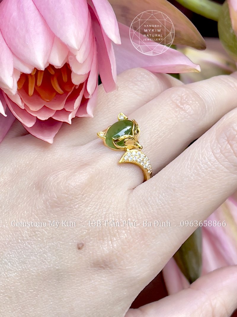 Nhẫn Ngọc Bích Hồ Ly • Vàng 10k • Trang Sức Phong Thủy Tài Lộc, Tình Duyên