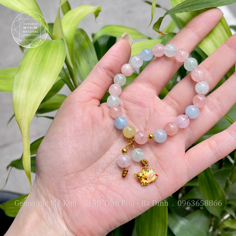 Vòng Tay Đá Beryl Đa Sắc - Charm Hồ Ly Vàng 24k