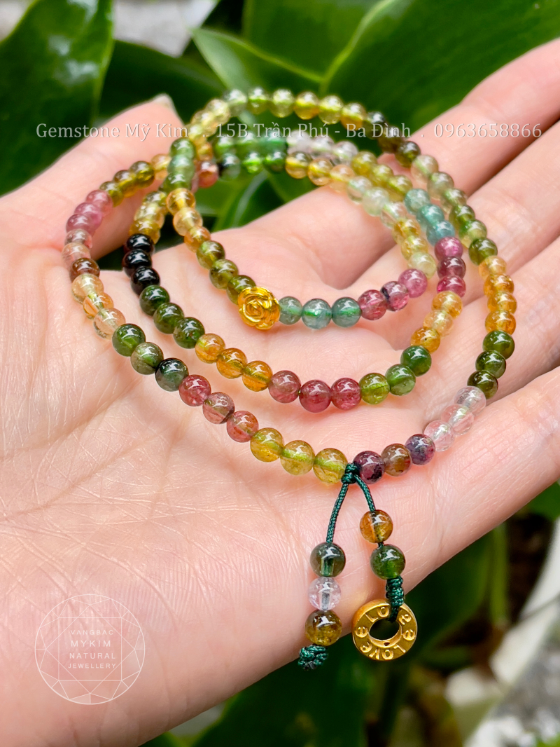 Vòng Tourmaline Đa Sắc - Charm Vàng 24k Love