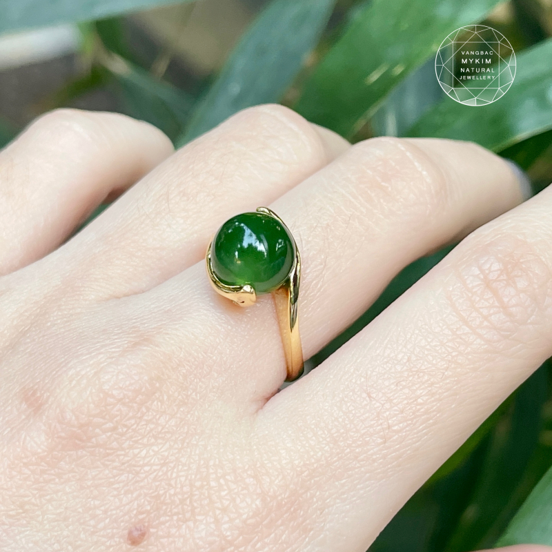 Nhẫn Ngọc Bích Nephrite • Vàng 10k • Trang Sức Phong Thủy Tài Lộc & Bình An