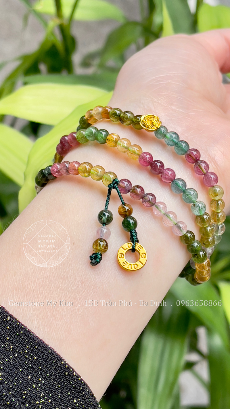 Vòng Tourmaline Đa Sắc - Charm Vàng 24k Love