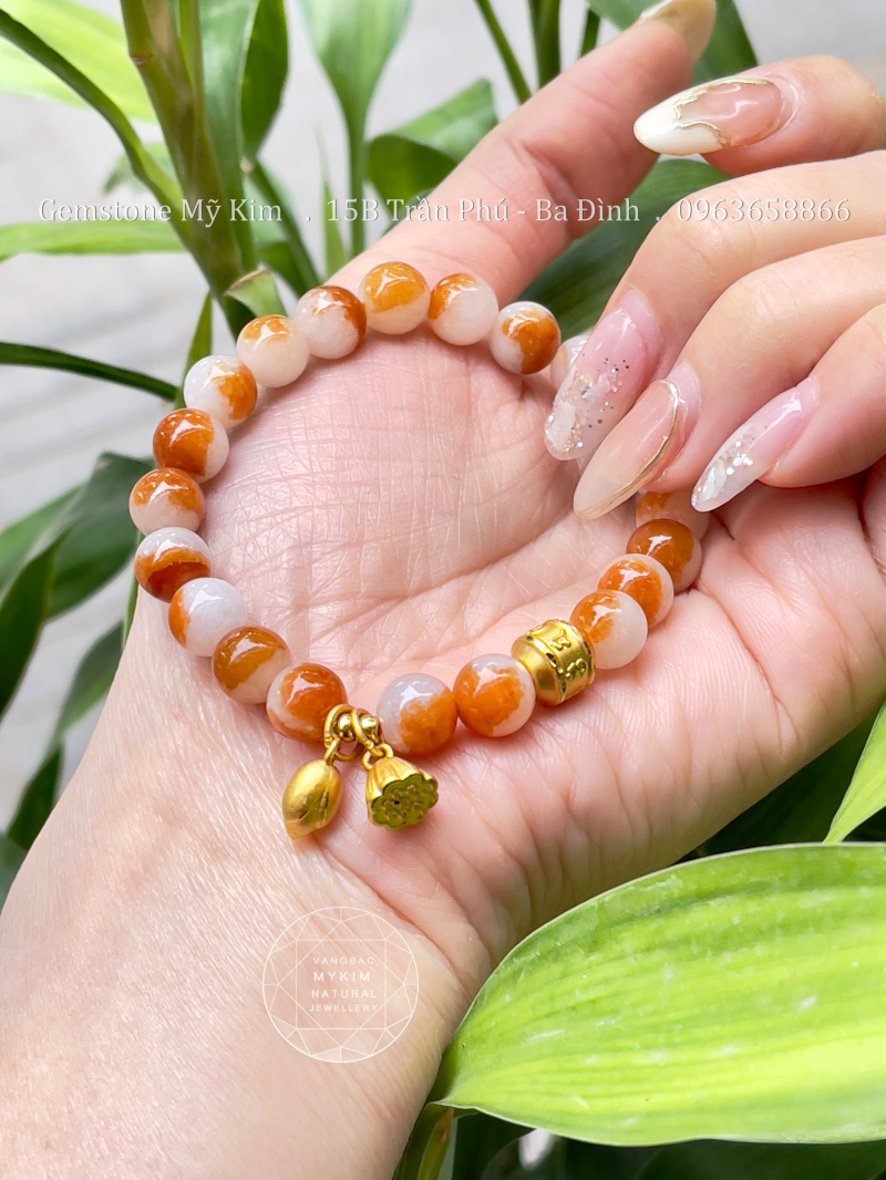 Vòng Ngọc Phỉ Thúy - Jadeite Uyên Ương VIP - Charm Vàng 24k Sen - Ummani