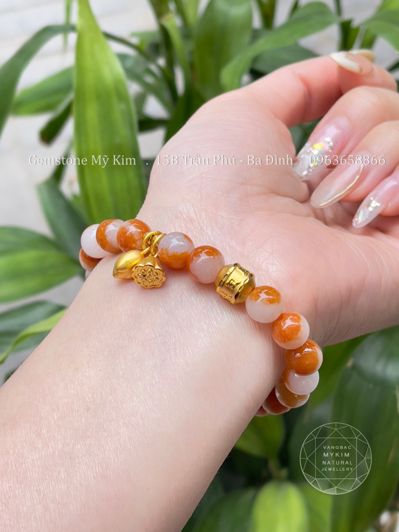 Vòng Ngọc Phỉ Thúy - Jadeite Uyên Ương VIP - Charm Vàng 24k Sen - Ummani