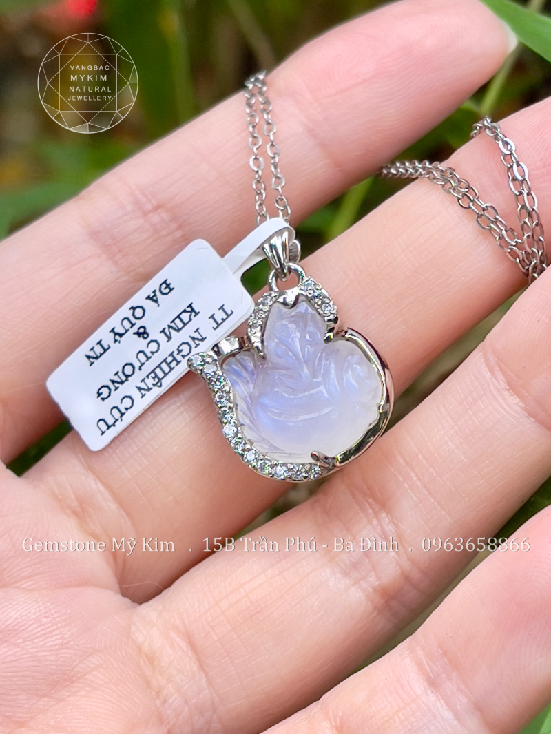 Mặt Dây Hồ Ly Đá Moonstone VIP - Vàng Trắng 14k