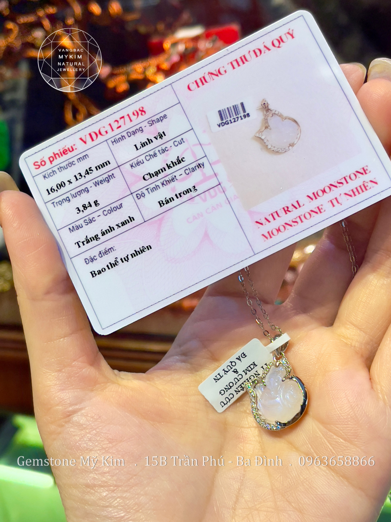 Mặt Dây Hồ Ly Đá Moonstone VIP - Vàng Trắng 14k