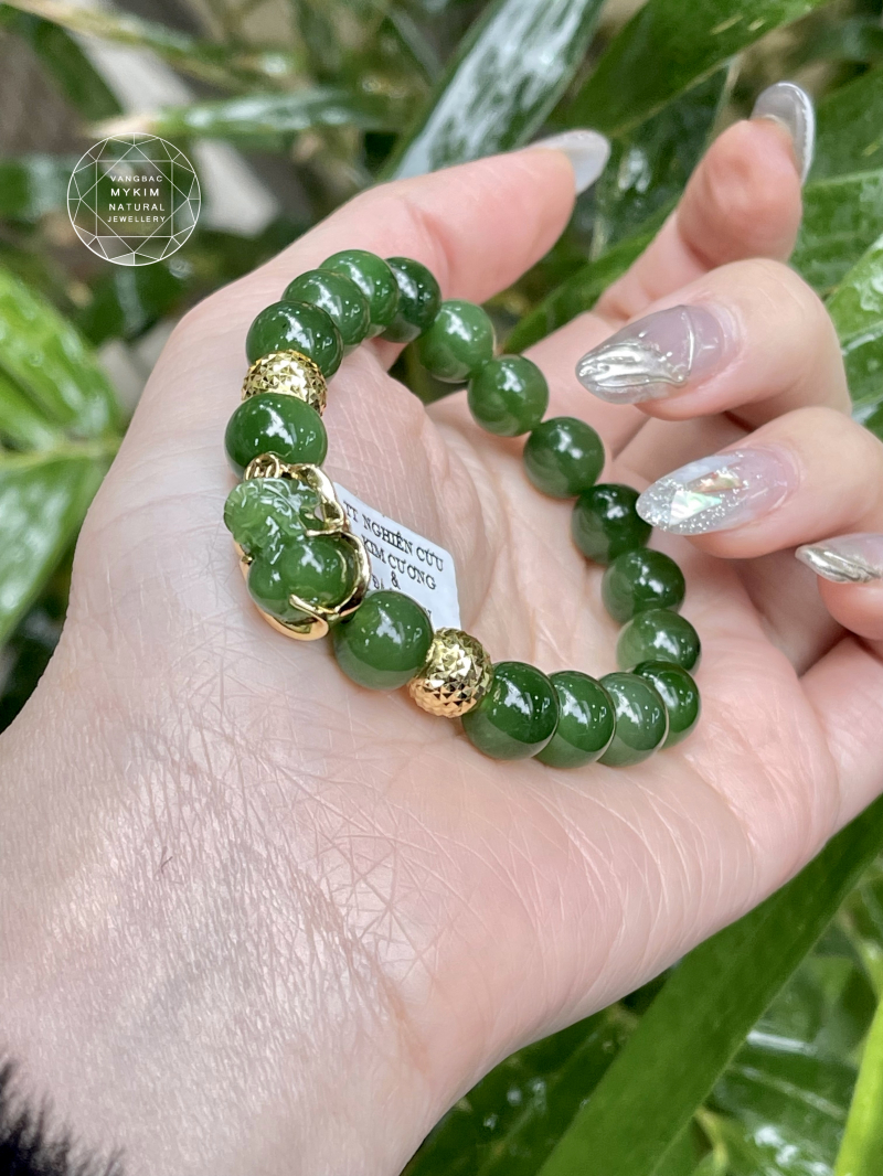 Vòng Ngọc Bích Nephrite • 🐉 Bọc Tỳ Hưu Vàng 10k • Trang Sức Phong Thủy Chiêu Tài, Hộ Thân