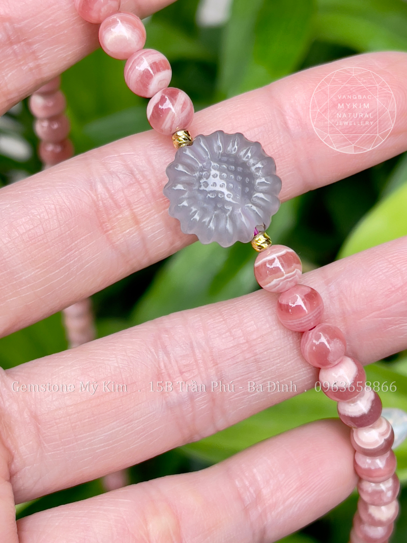 Chuỗi Vòng Đá Đào Hoa VIP - Rhodochrosite - Ngọc Hòa Điền - Vàng 10k