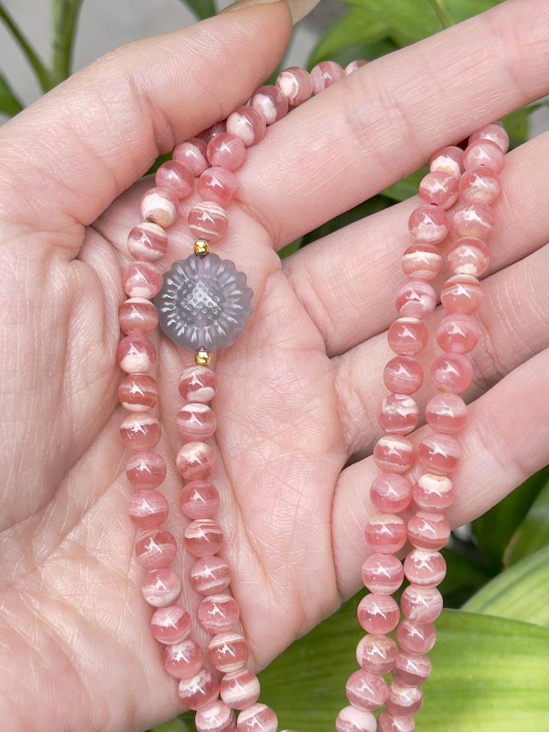 Chuỗi Vòng Đá Đào Hoa VIP - Rhodochrosite - Ngọc Hòa Điền - Vàng 10k