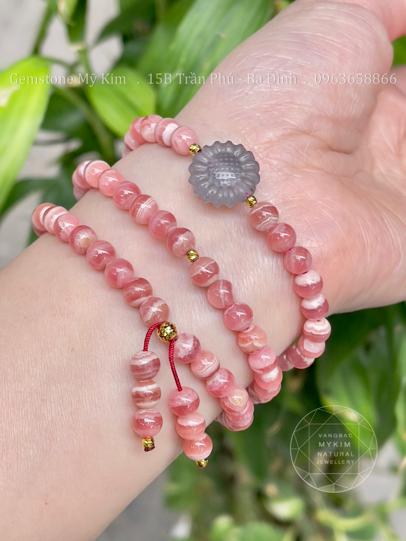 Chuỗi Vòng Đá Đào Hoa VIP - Rhodochrosite - Ngọc Hòa Điền - Vàng 10k