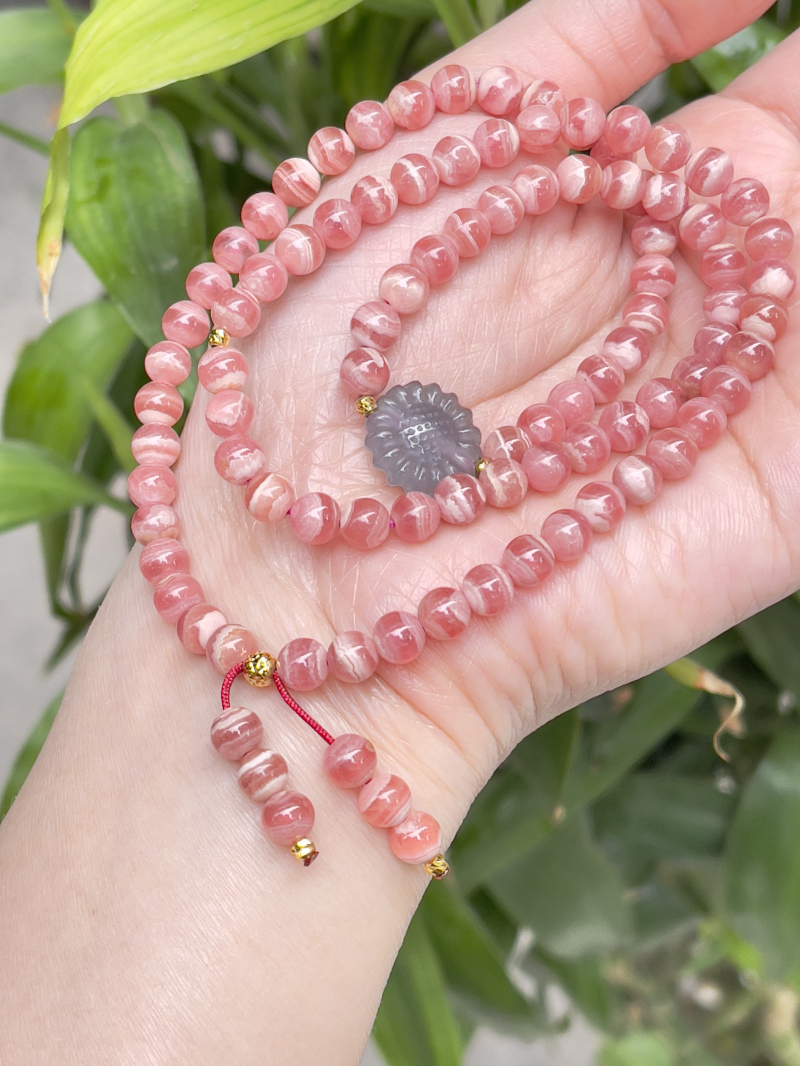 Chuỗi Vòng Đá Đào Hoa VIP - Rhodochrosite - Ngọc Hòa Điền - Vàng 10k