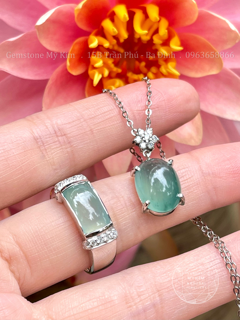 🌿 Mặt Dây Ngọc Phỉ Thúy Băng Xanh – Giọt Ngọc Tĩnh Tâm | Vàng Trắng 10k | 14k | 18k