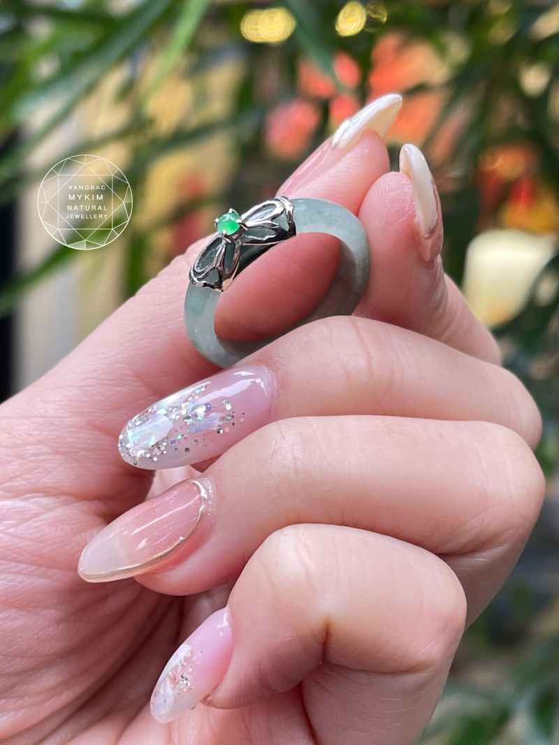 🔹Nhẫn Lam Ngọc Phỉ Thúy – Jadeite VIP – Bọc Vàng Trắng 10k/14k | Tối Giản & Sang Trọng