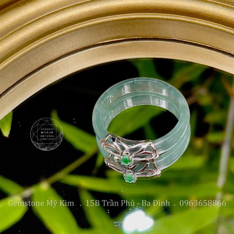 Nhẫn Lam Ngọc Phỉ Thúy  - Jadeite VIP - Vàng Trắng 10k - 14k