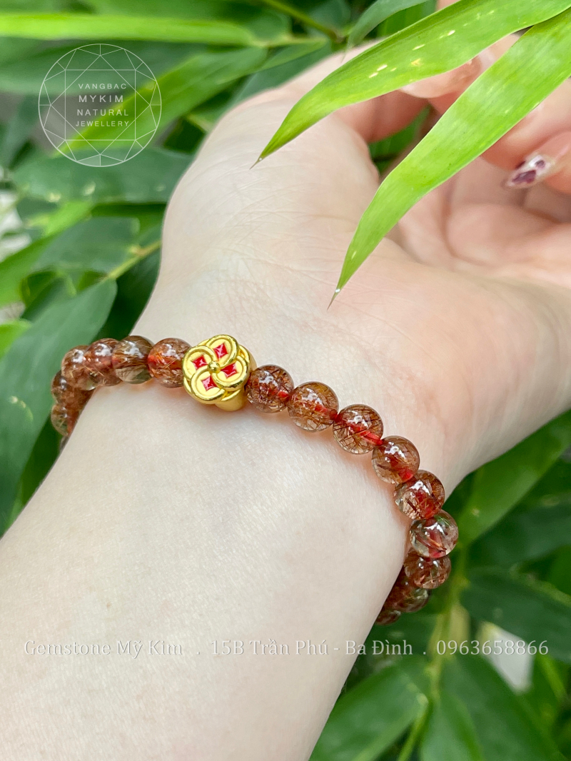 Vòng Thạch Anh Tóc Đỏ Vip - Charm Hoa Mai Vàng 24k