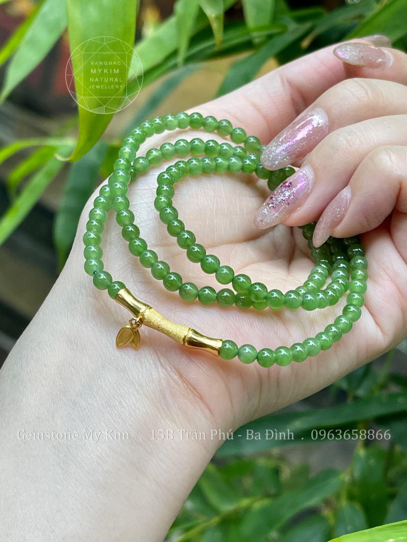 Vòng Ngọc Bích Nephrite VIP • ✨ Charm Trúc Bạc Si Vàng Cao Cấp • Trang Sức Phong Thủy Tài Lộc, Bình An