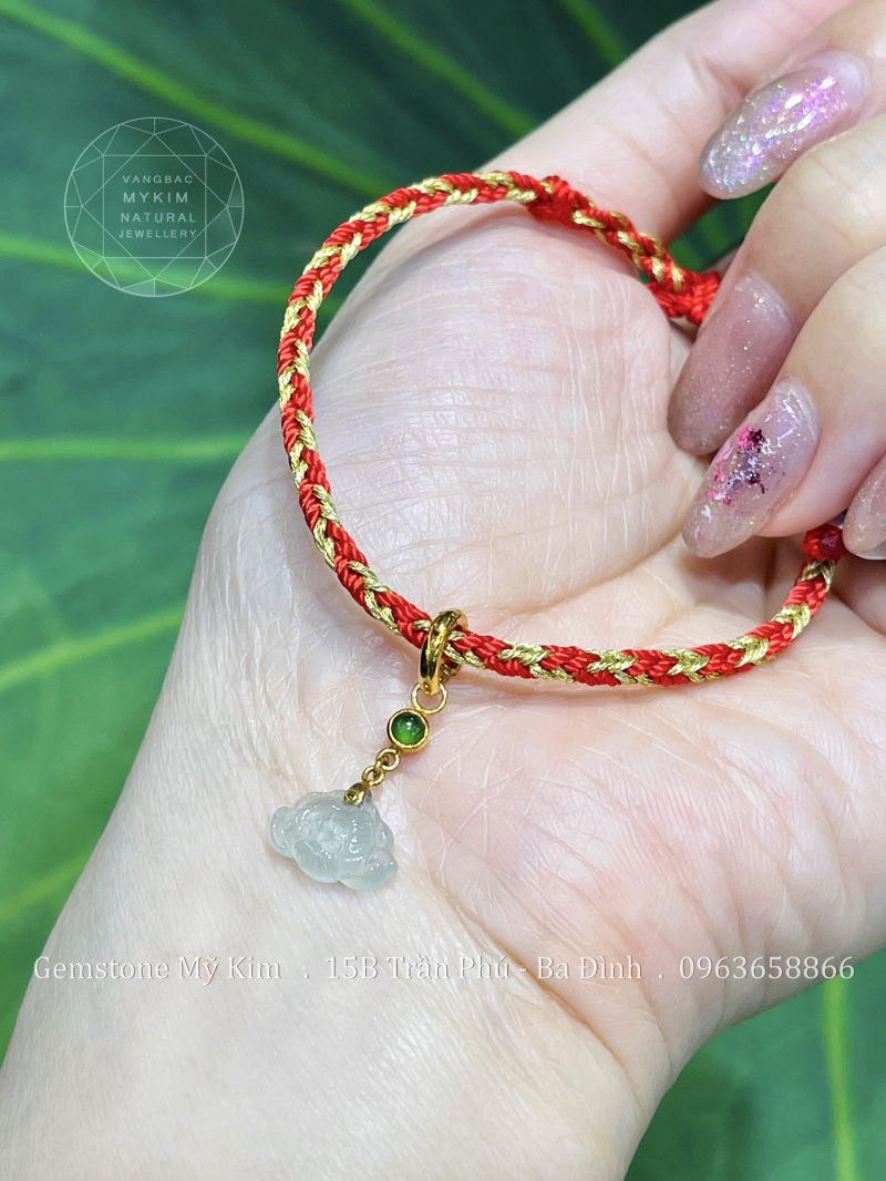 Dây Tết Chỉ Đỏ - Charm Sen Băng Ngọc Jadeite VIP - Vàng 14k