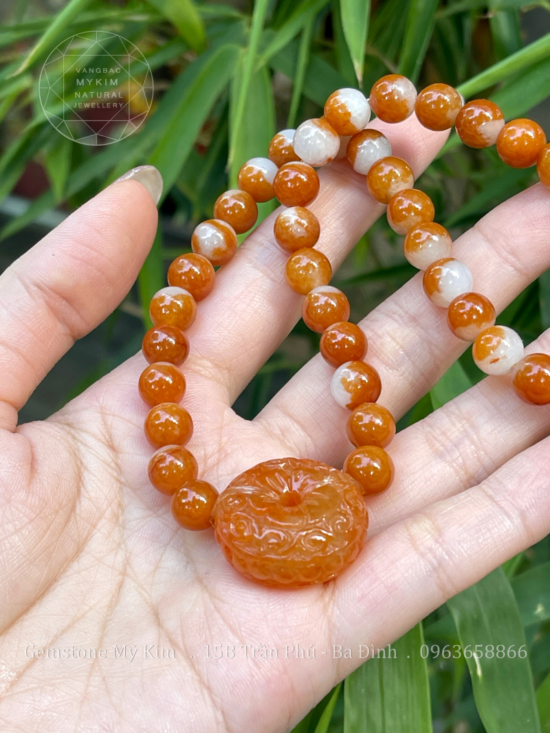 Dây Chuyền Ngọc Phỉ Thúy Uyên Ương - Jadeite VIP - Charm Hoa Mai điêu khắc