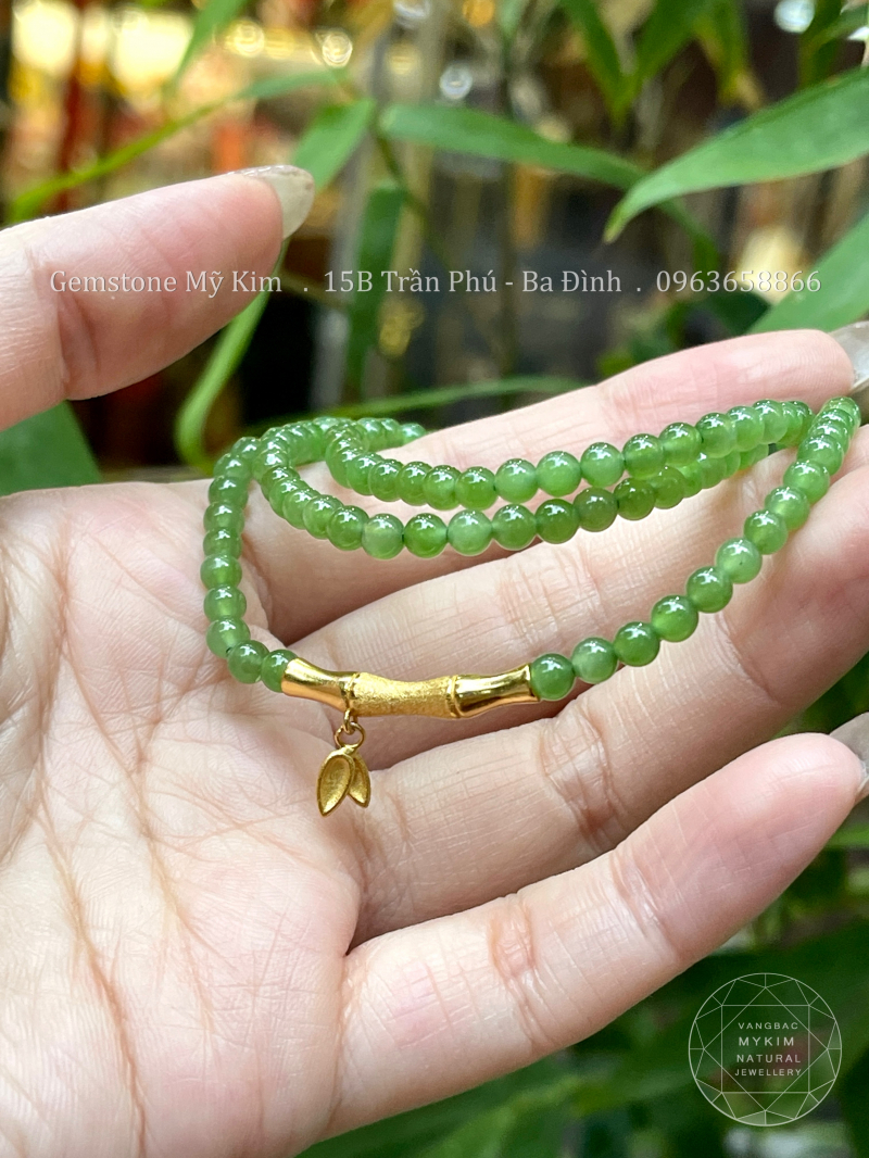 Vòng Ngọc Bích Nephrite VIP • ✨ Charm Trúc Bạc Si Vàng Cao Cấp • Trang Sức Phong Thủy Tài Lộc, Bình An