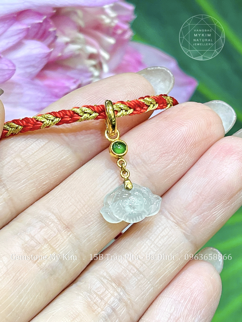 Dây Tết Chỉ Đỏ - Charm Sen Băng Ngọc Jadeite VIP - Vàng 14k
