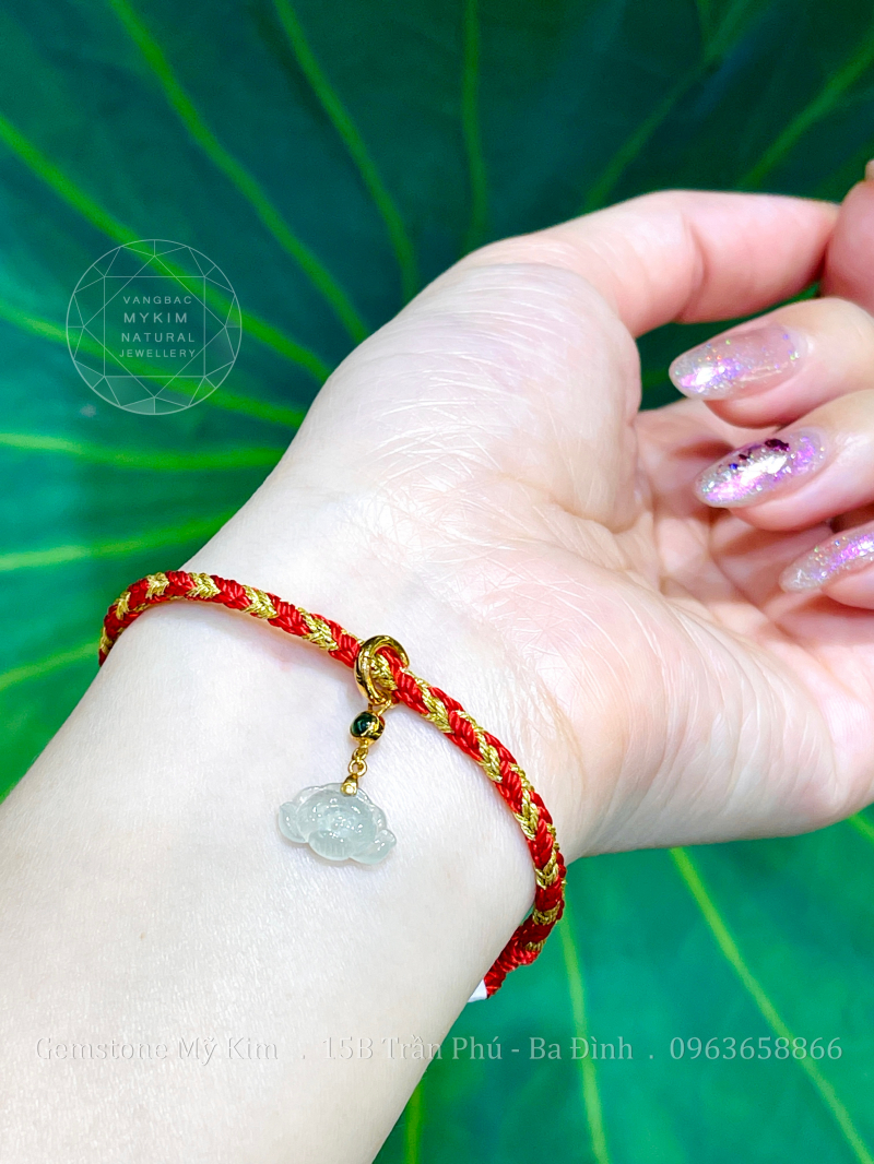 Dây Tết Chỉ Đỏ - Charm Sen Băng Ngọc Jadeite VIP - Vàng 14k