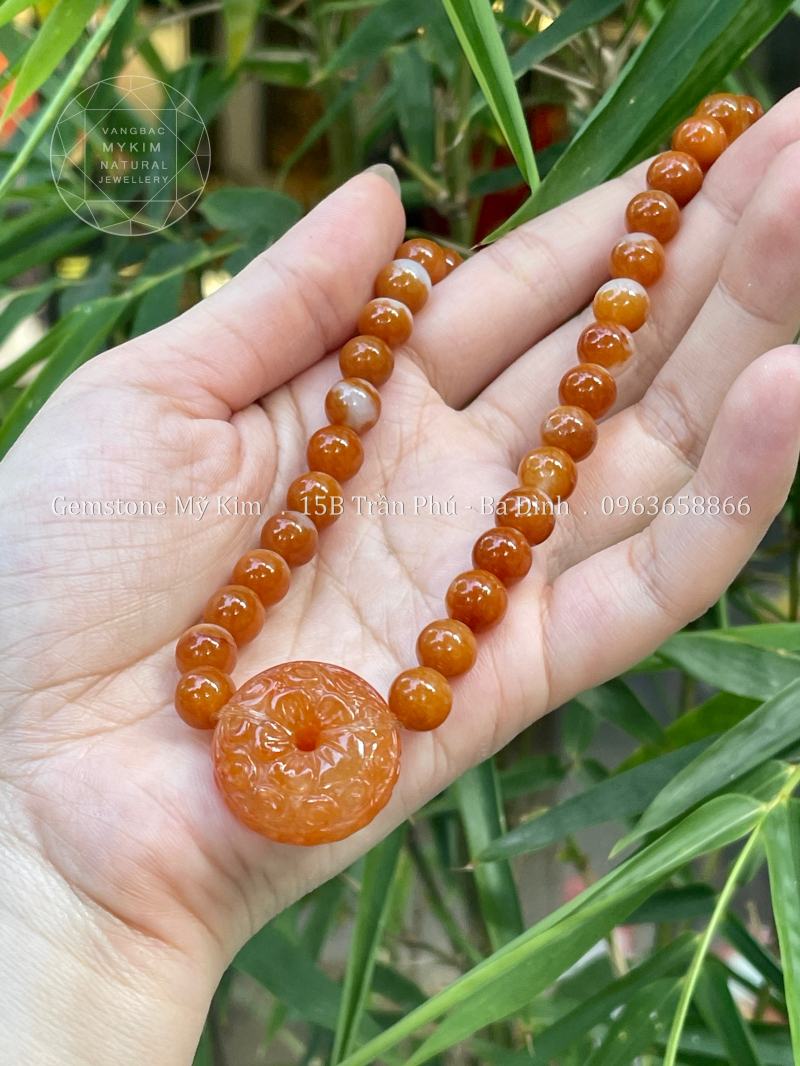 Dây Chuyền Ngọc Phỉ Thúy Uyên Ương - Jadeite VIP - Charm Hoa Mai điêu khắc