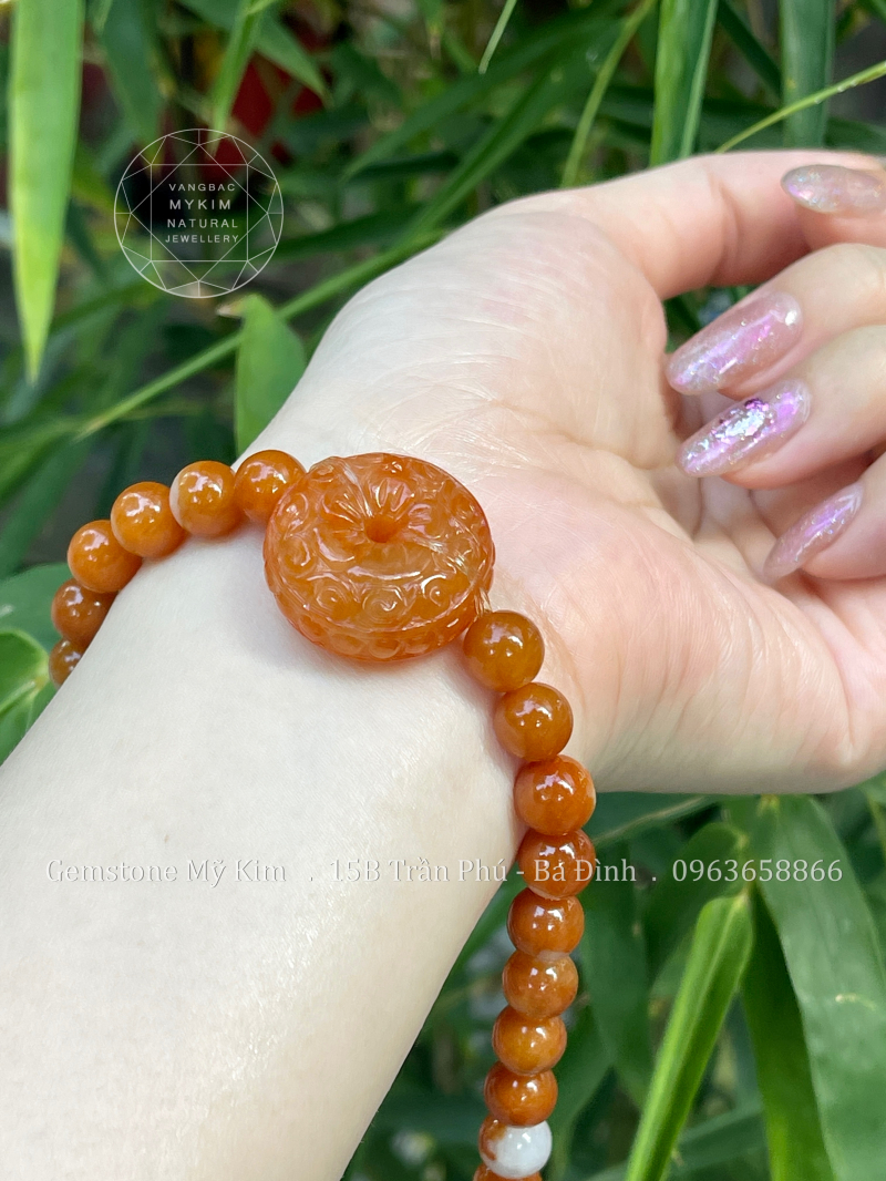 Dây Chuyền Ngọc Phỉ Thúy Uyên Ương - Jadeite VIP - Charm Hoa Mai điêu khắc