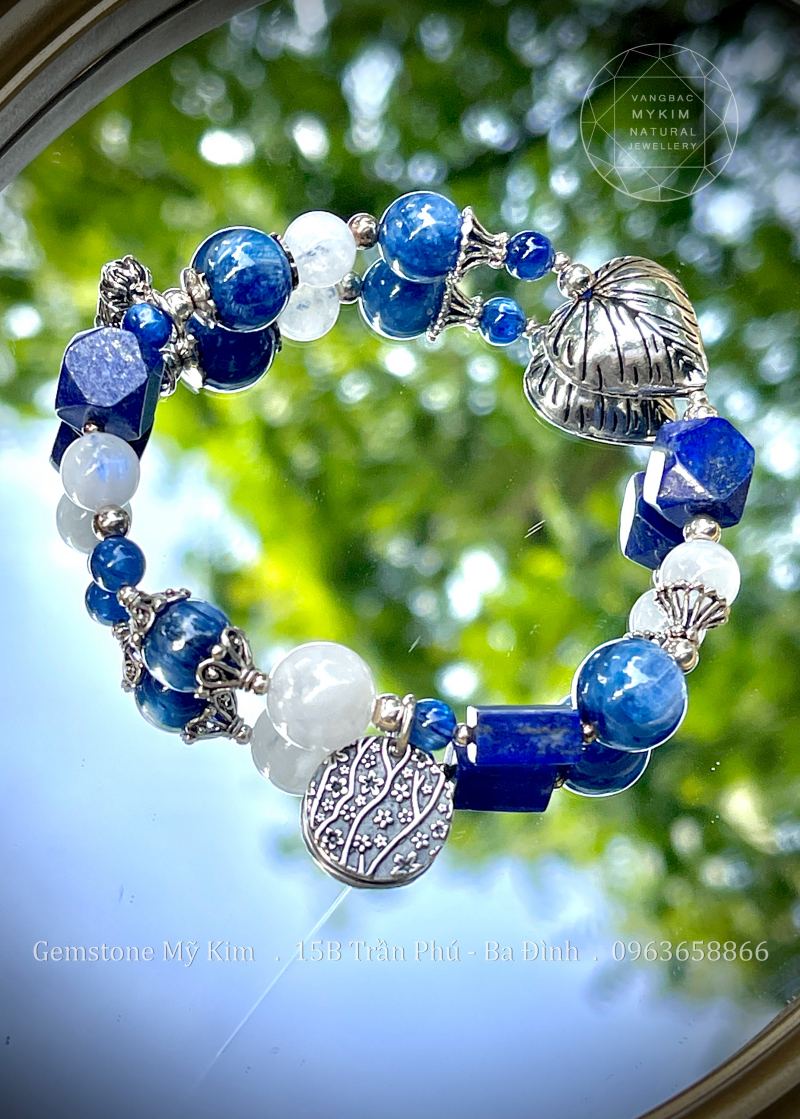 🌙💙 Vòng Đá Mặt Trăng Mix Lapis – Kyanit – Bạc 925 | Trẻ Trung & Cá Tính Với Nhiều Hình Khối Sáng Tạo