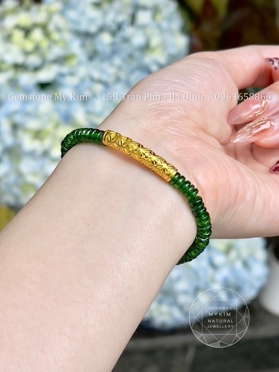 Vòng Diopside VIP - Charm Thanh Kim Tiền Vàng 24k