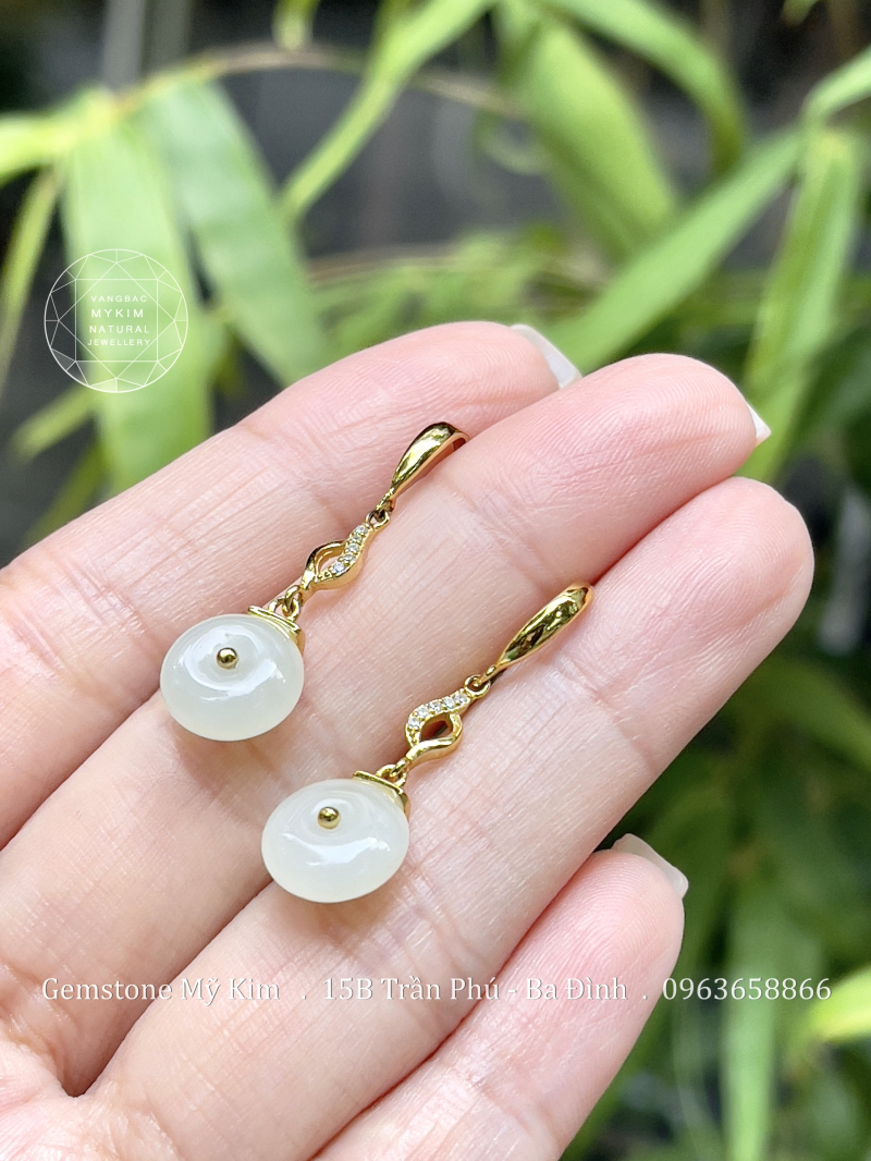 Bông Tai Đồng ĐIếu Bạch Ngọc VIP - Bạc si vàng 18k