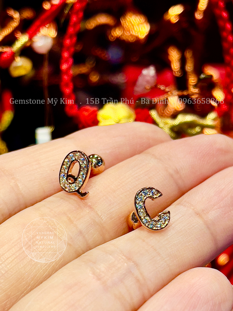 Bông Tai Chữ Vàng Hồng 14k - Size 8x6mm