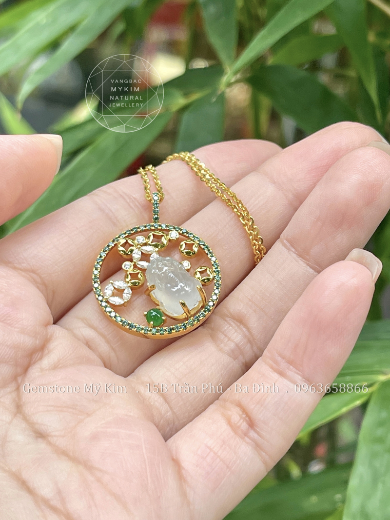 🐉 Mặt Dây Tỳ Hưu Thiên Lộc – Ngọc Phỉ Thúy Jadeite VIP – Đính Moissanite – Khung Vàng 14k | Tài Lộc & Thịnh Vượng