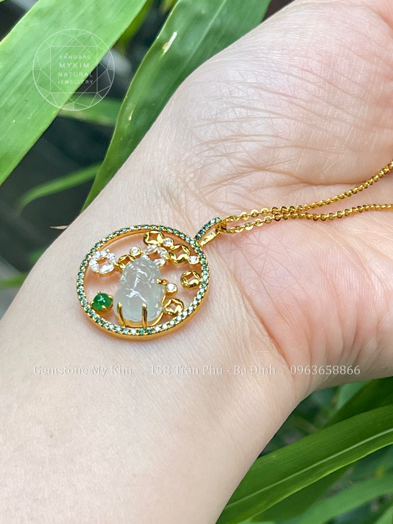 🐉 Mặt Dây Tỳ Hưu Thiên Lộc – Ngọc Phỉ Thúy Jadeite VIP – Đính Moissanite – Khung Vàng 14k | Tài Lộc & Thịnh Vượng