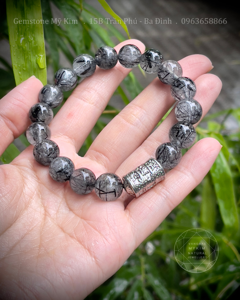 🖤 Vòng Thạch Anh Tóc Đen – Size To 12mm Cho Nam | Charm Ummani Bạc Si Vàng Trắng