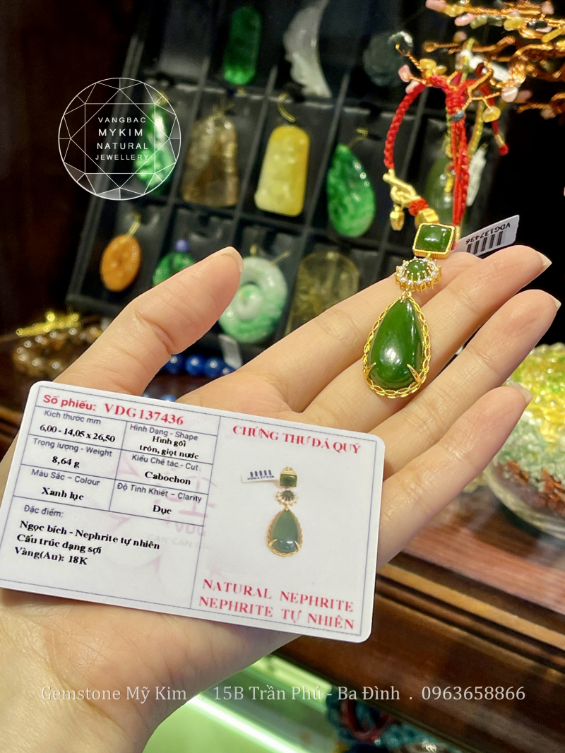 Bông Tai Ngọc Bích Nephrite • ✨ Kim Cương Moissanite (1 chiếc) • Vàng 18k • Trang Sức Phong Thủy Sang Trọng