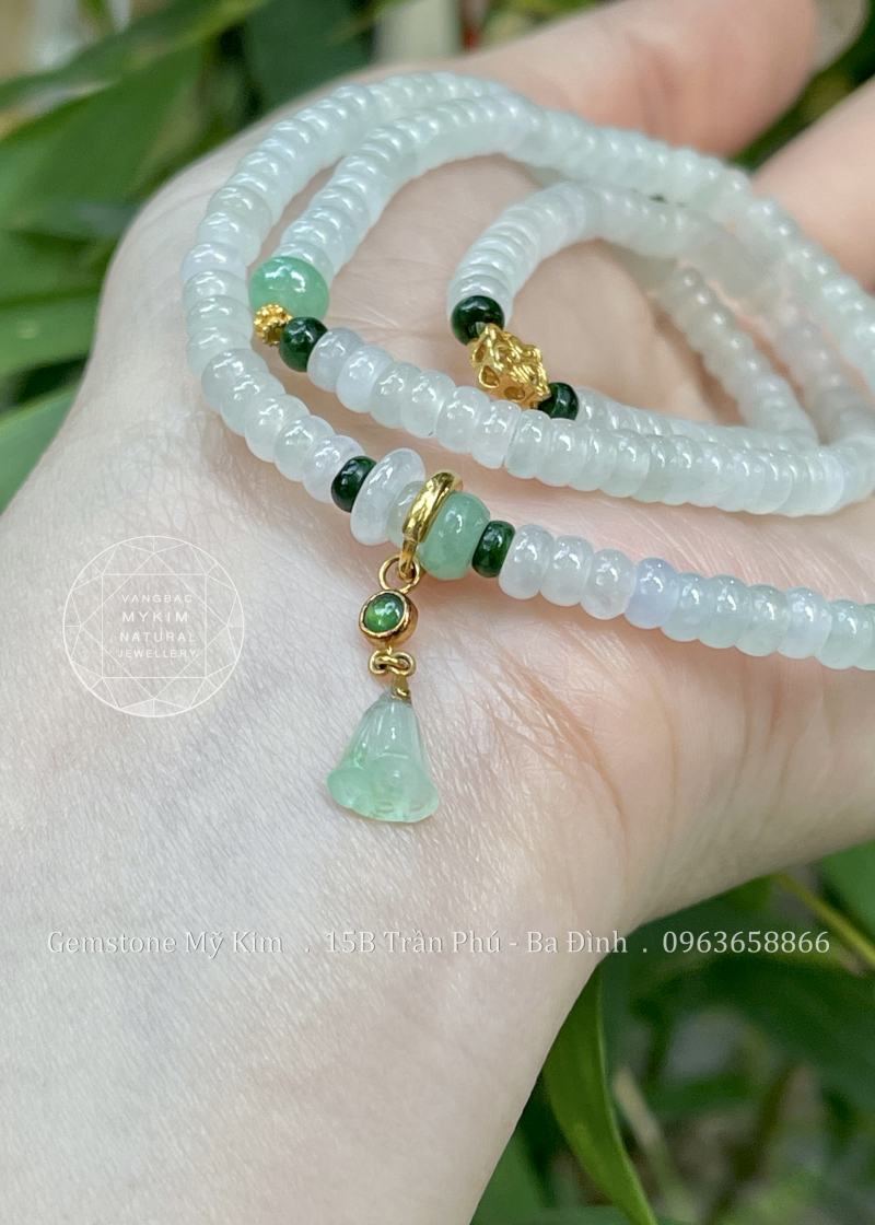 Chuỗi 3 vòng Băng Ngọc Phỉ Thúy Jadeite Vip mix Charm Vàng