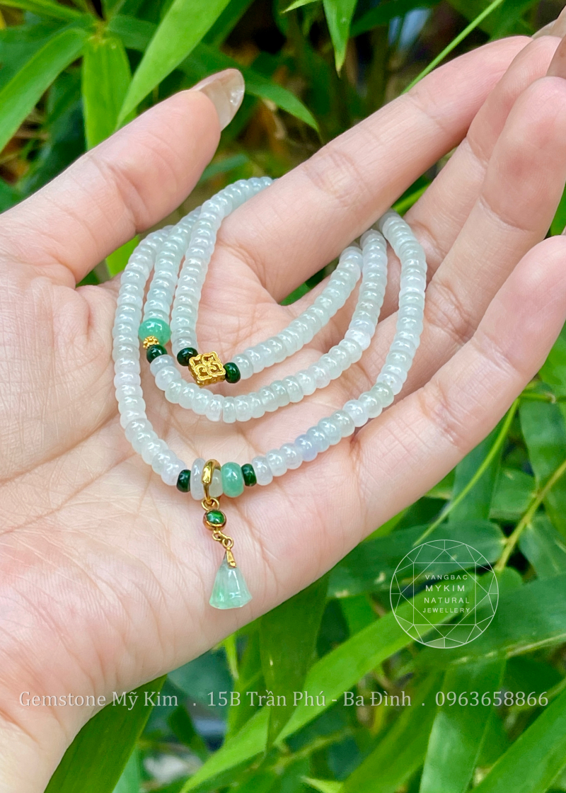 Chuỗi 3 vòng Băng Ngọc Phỉ Thúy Jadeite Vip mix Charm Vàng