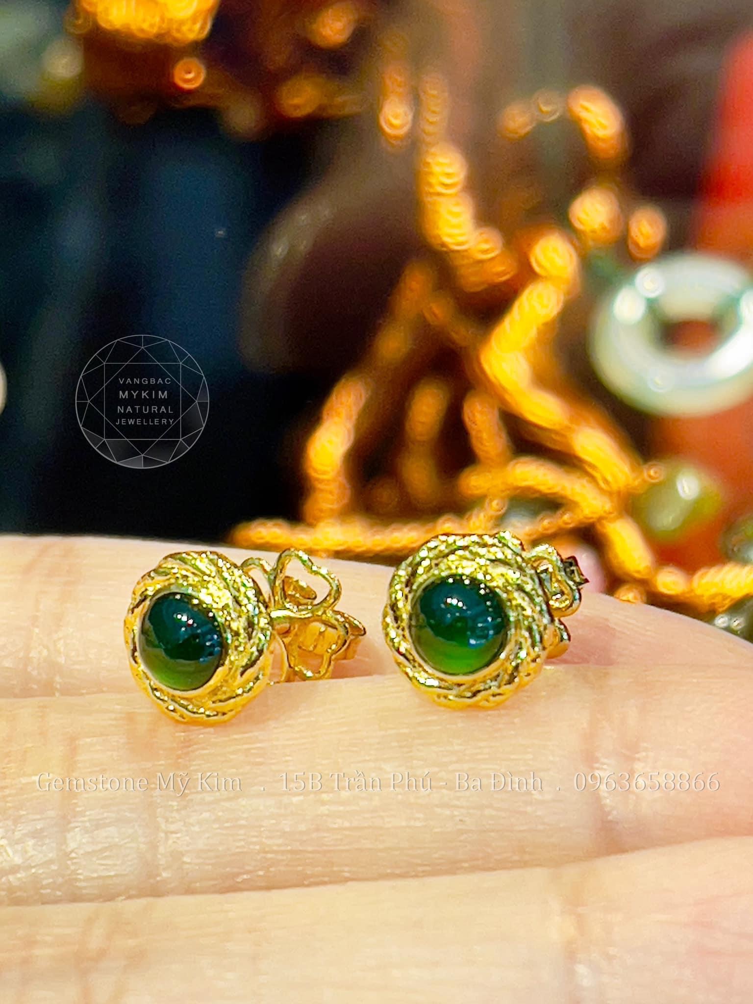Bông Tai đính Ngọc Phỉ Thúy - Jadeite Đế Vương - Vàng 18k
